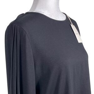 NWT Garnet Hill Knit Top Size Medium Black Pintuck Puff Long Sleeve Crew Neck